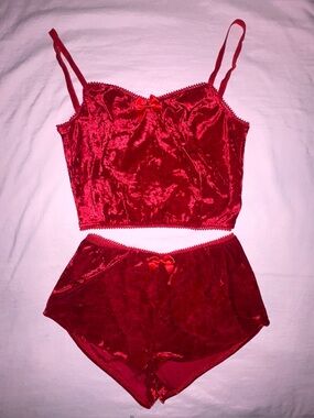 Red Velvet Spaghetti Strap Pajama Set